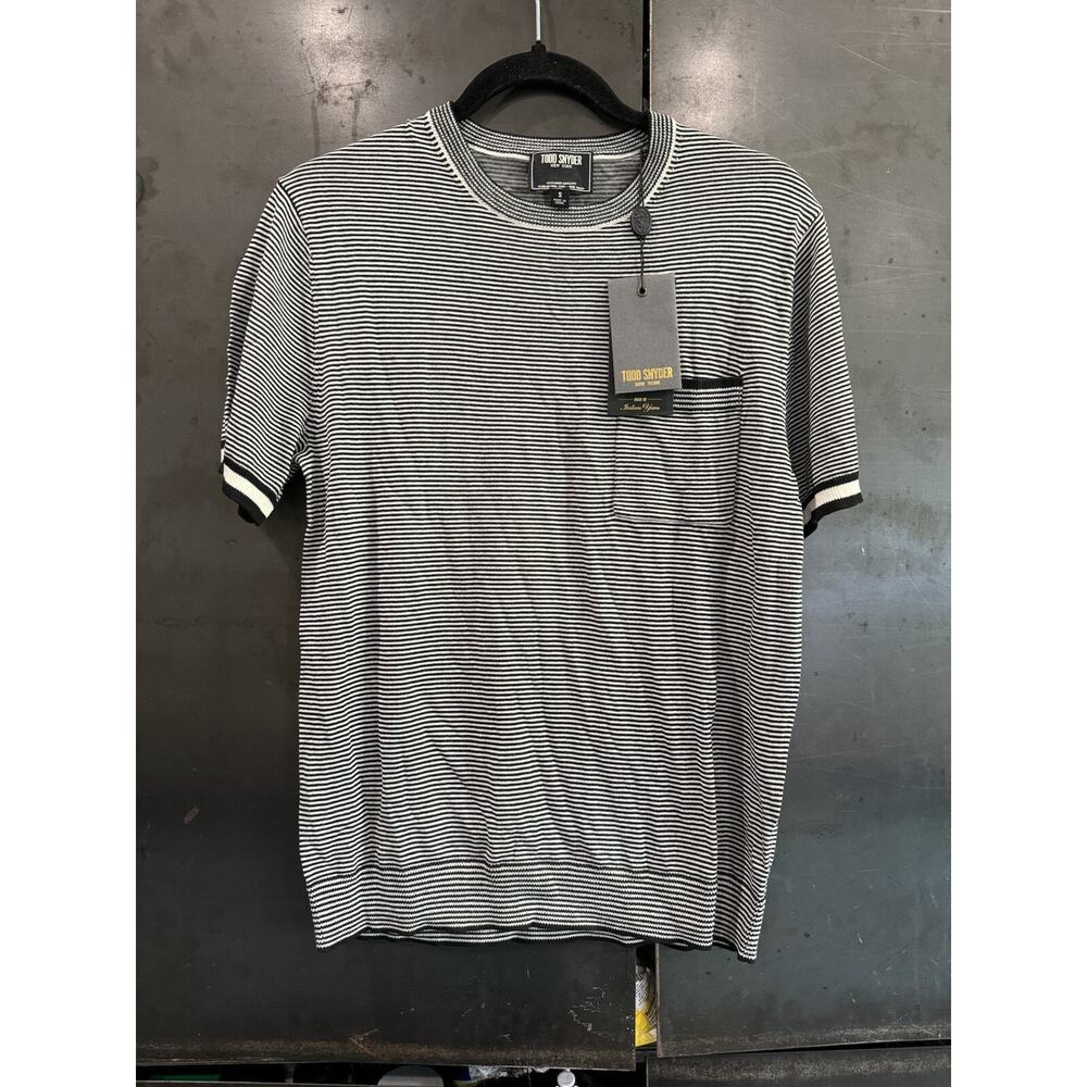 Todd Snyder Black and White Striped Polo Shirt